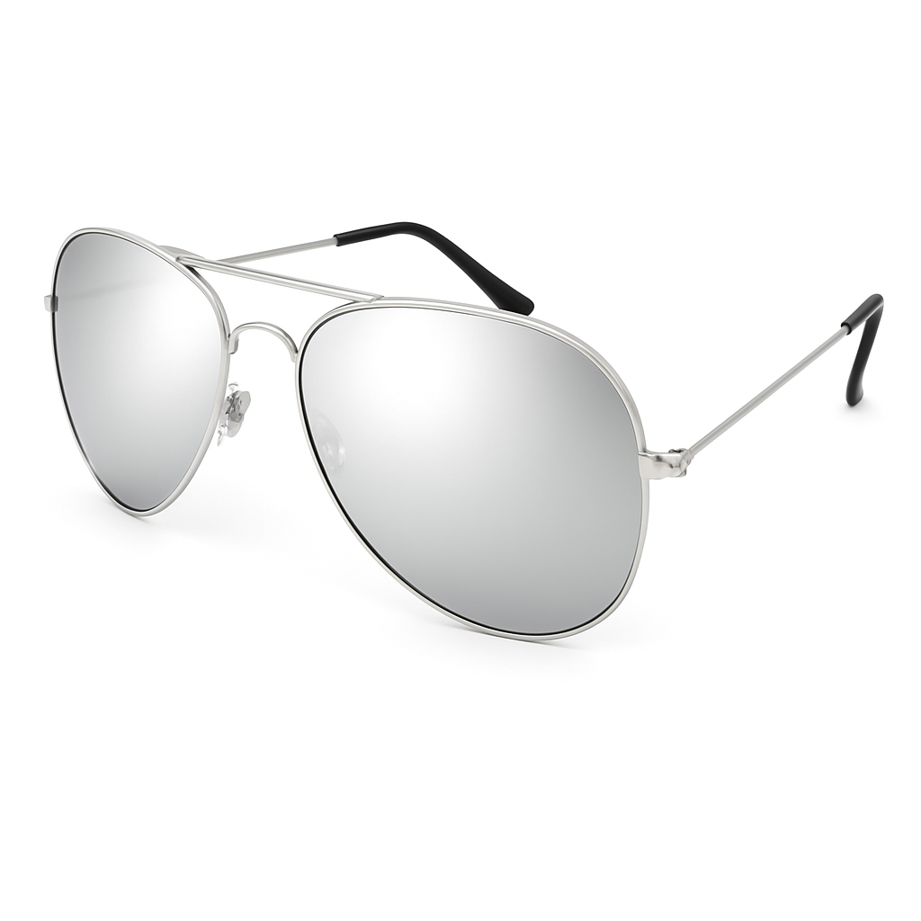 Metal Frame Classic Sunglasses - Silver Frame, Silver Mirrored Lens