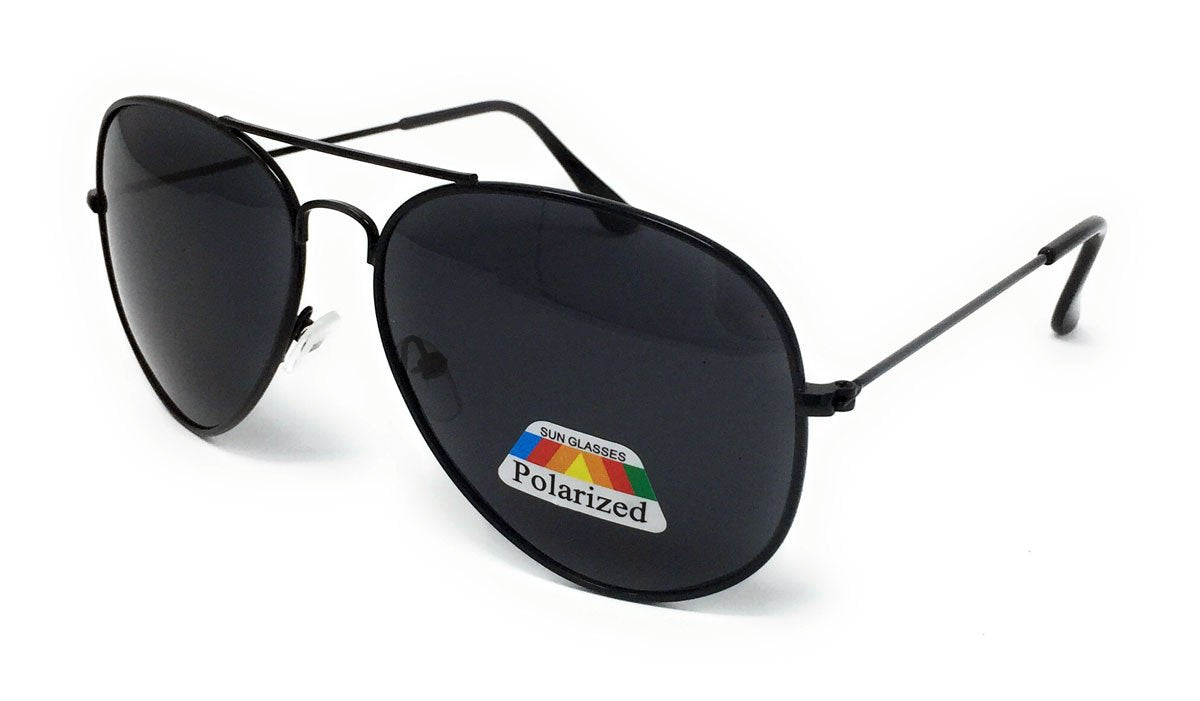 Polarised Metal Frame Classic Sunglasses - Black Frame, Black Lens