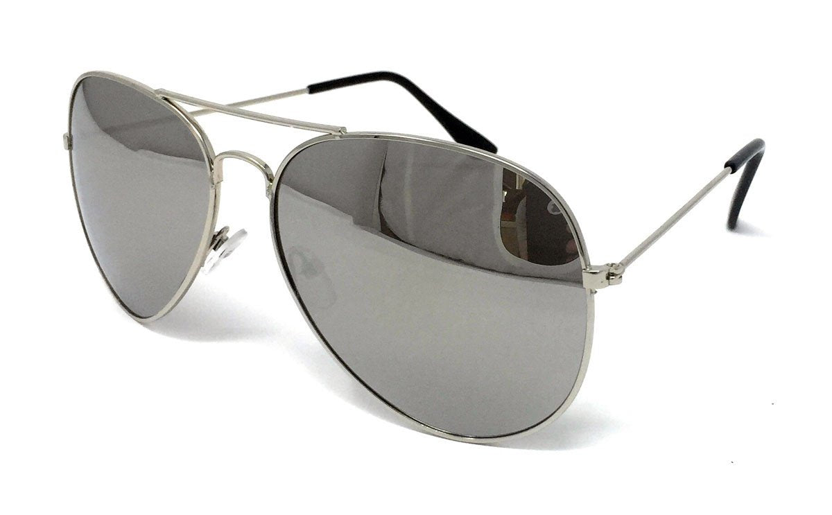 Wholesale Kids Metal Frame Classic Sunglasses - Silver Frame, Silver Mirrored Lens