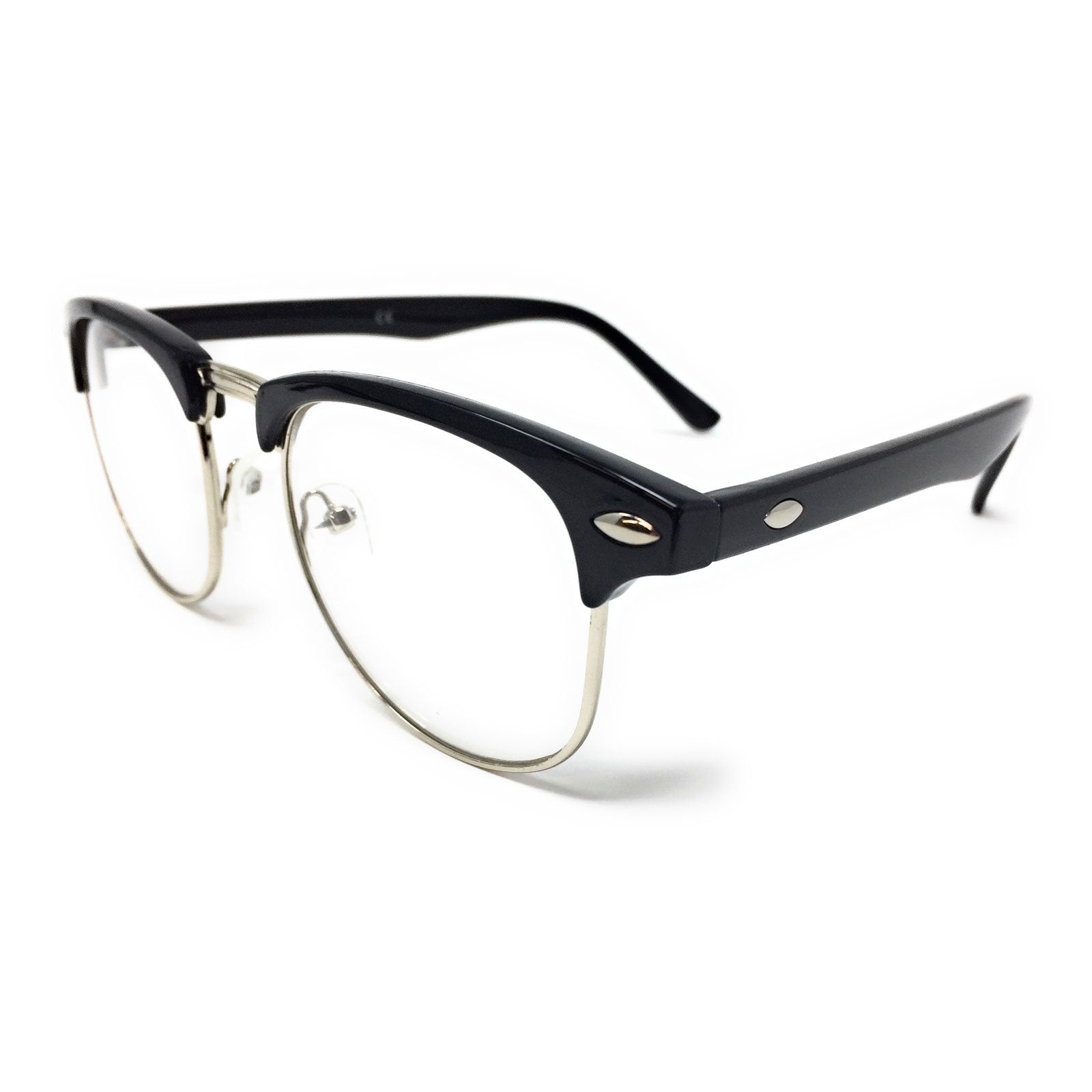 Wholesale 1950s Half Rim Clear Lens Glasses - Black Frame