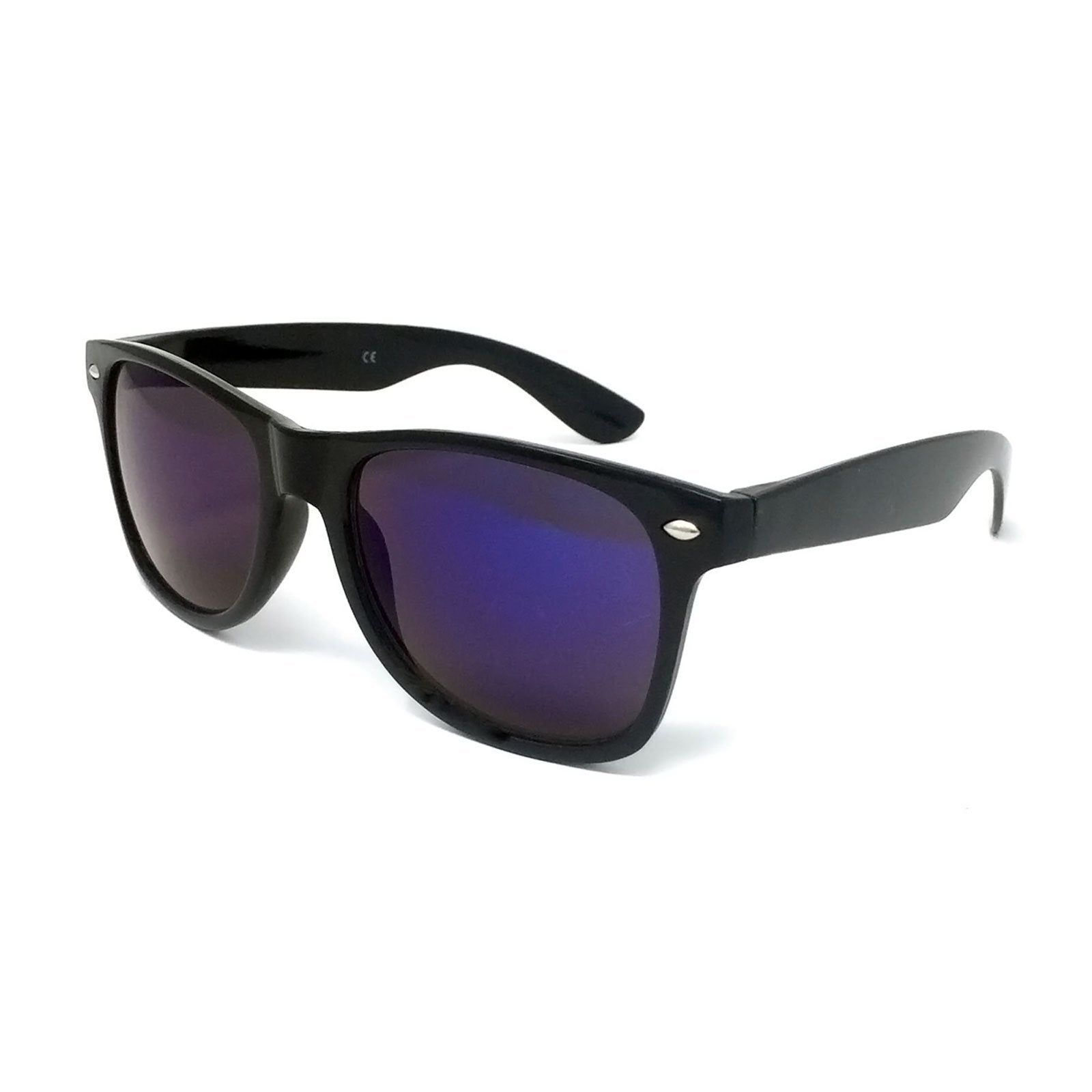 Wholesale Classic Sunglasses - Black Frame, Blue Mirrored Lens