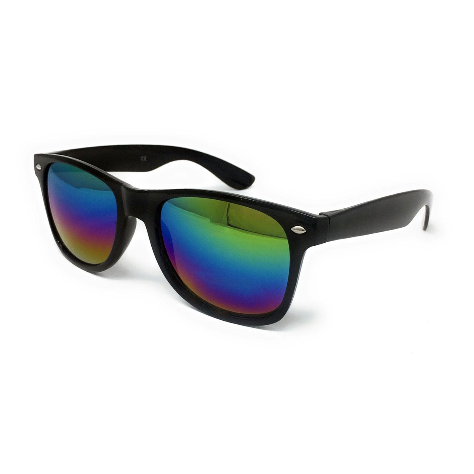Wholesale Classic Sunglasses - Black Frame, Rainbow Mirrored Lens