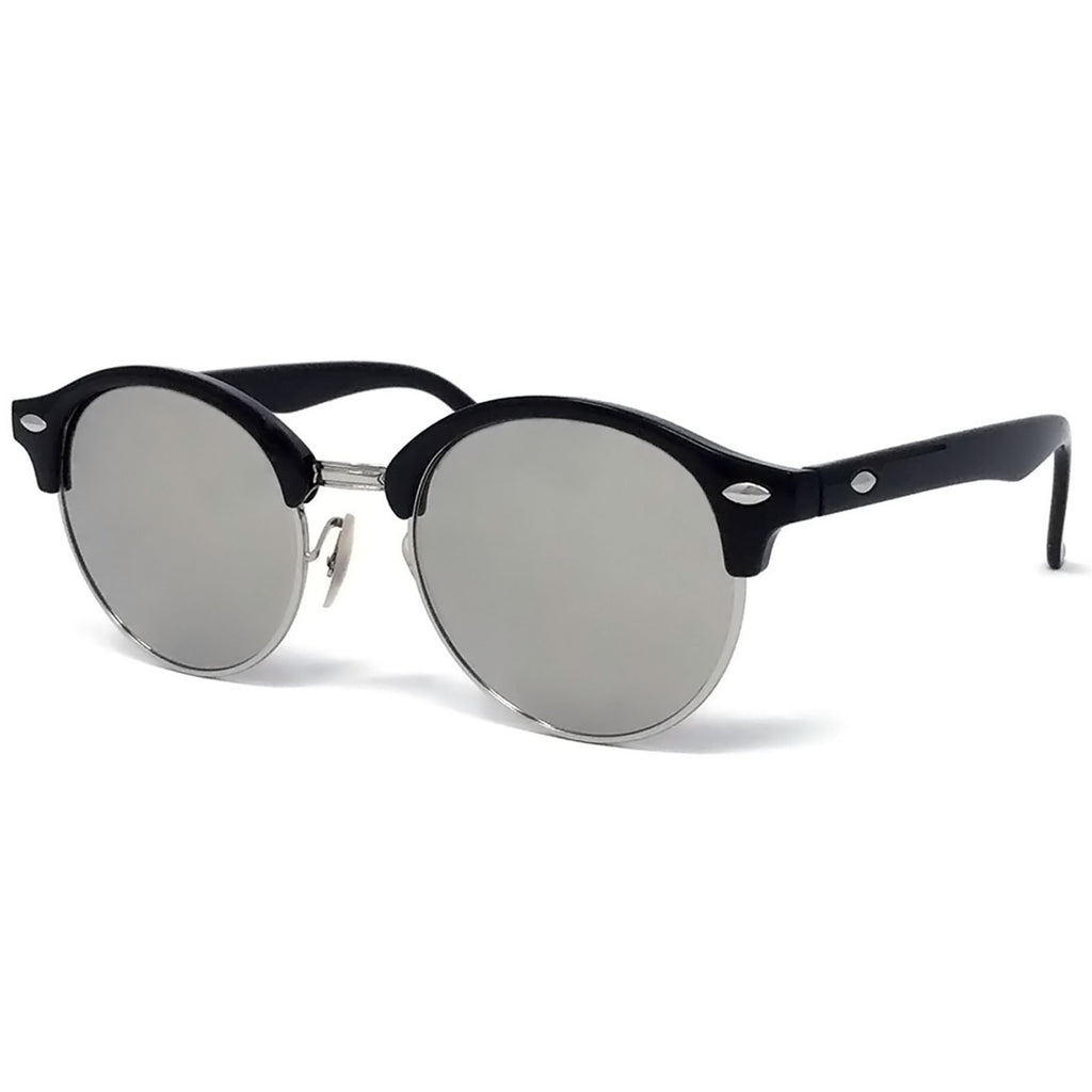 Wholesale Large Round Lens Sunglasses - Silver Frame, Silver Mirrored Lens