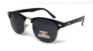 Polarised 1950s Half Rim Sunglasses - Black Frame, Black Lens