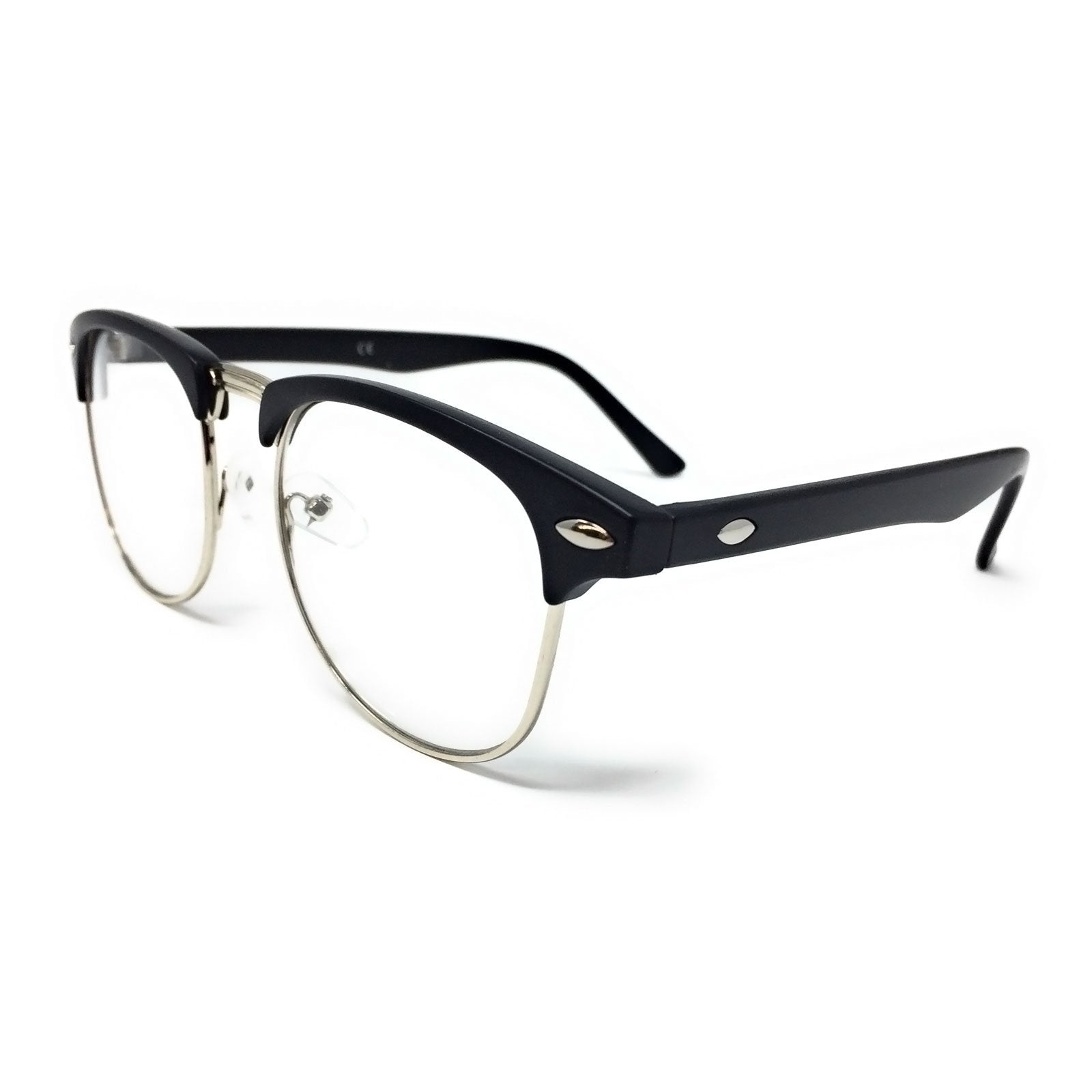 Wholesale 1950s Half Rim Clear Lens Glasses - Matte Black Frame