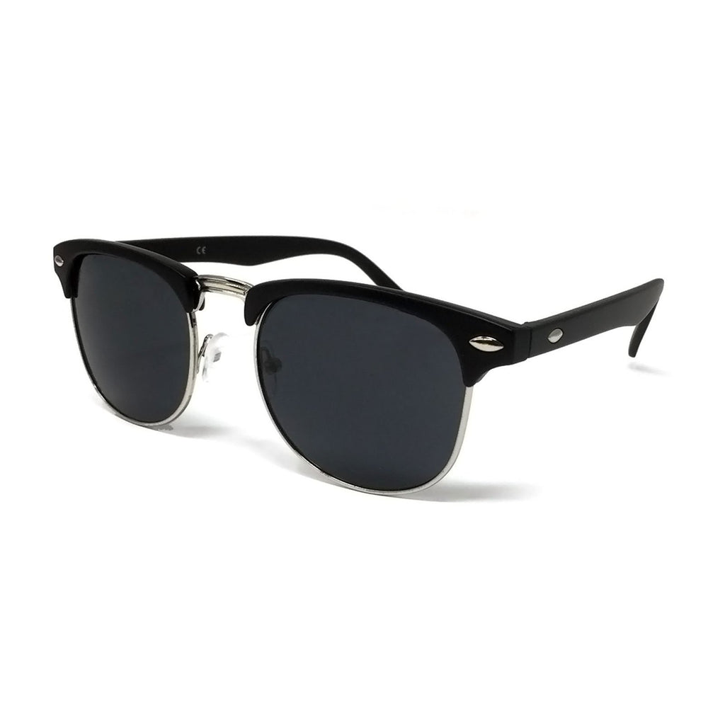 Wholesale 1950s Half Rim Sunglasses - Matte Black Frame, Black Lens