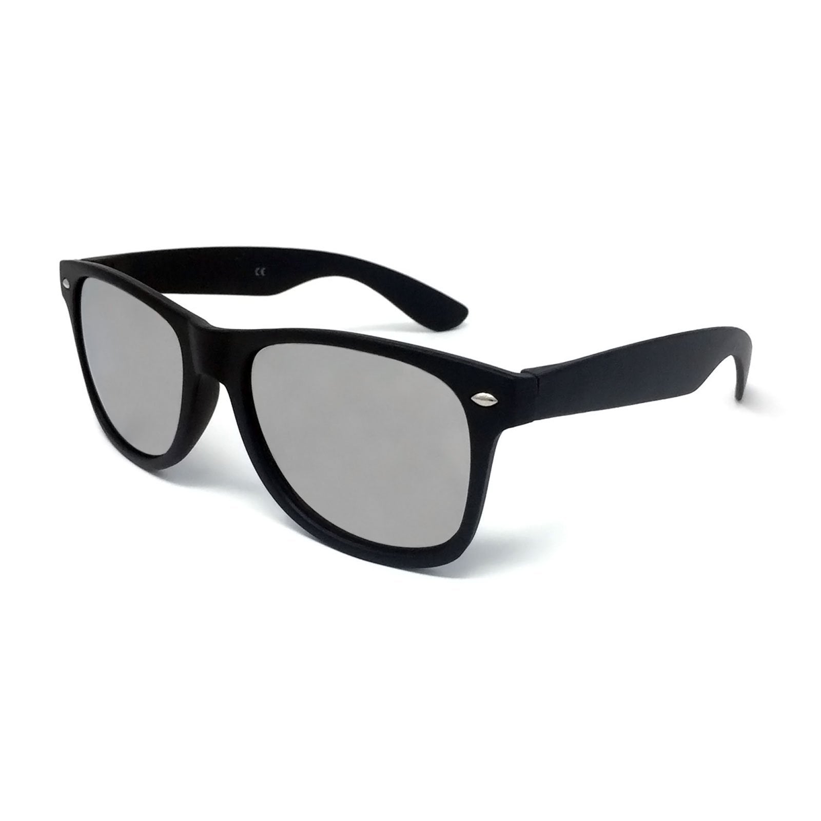 Wholesale Classic Sunglasses - Matte Black Frame, Silver Mirrored Lens
