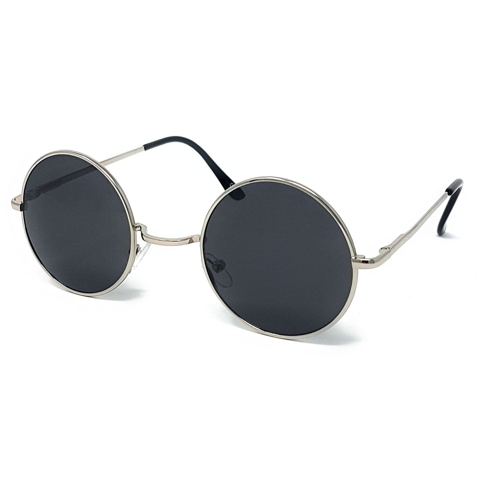 Wholesale Round Lens Sunglasses - Silver Frame, Black Lens