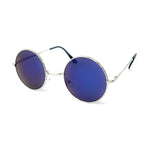Wholesale Round Lens Sunglasses - Silver Frame, Blue Mirrored Lens