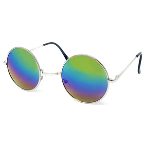 Wholesale Round Lens Sunglasses - Silver Frame, Rainbow Mirrored Lens