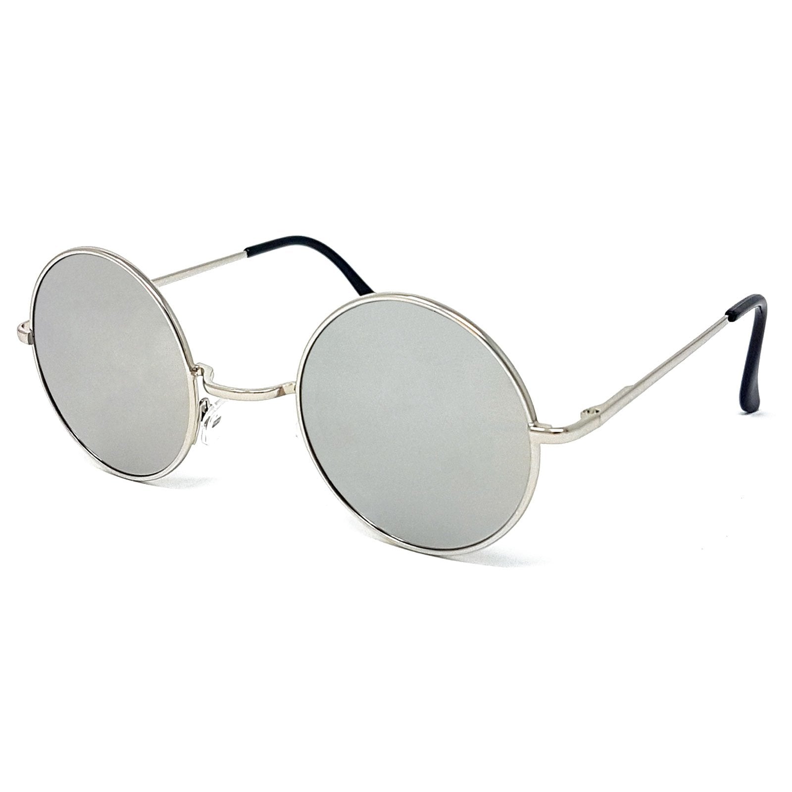 Small Round Lens Sunglasses Silver Frame, Silver Mirrored Lens