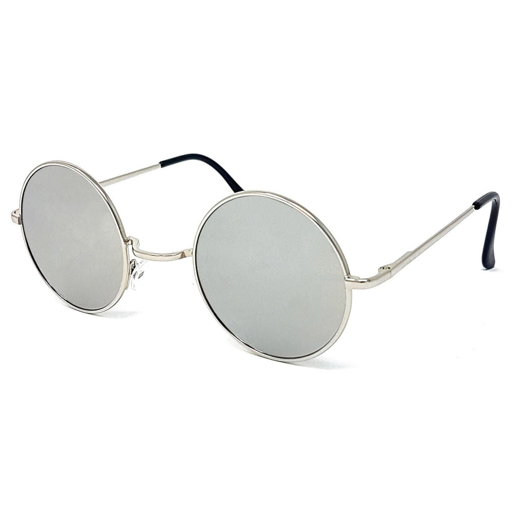 Wholesale Round Lens Sunglasses - Silver Frame, Silver Mirrored Lens