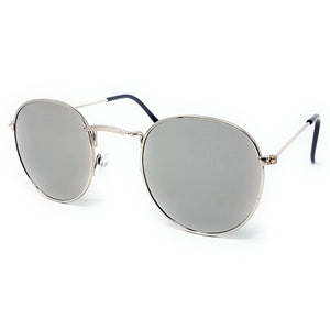Wholesale Flat Top Round Lens Sunglasses - Silver Frame, Silver Mirrored Lens